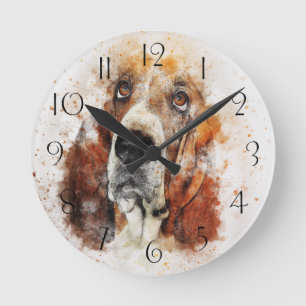 Horloge Ronde Basset hound aquarelle
