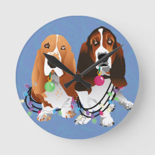 Horloge Ronde Basset Hound Peace Love Joie Noël Design