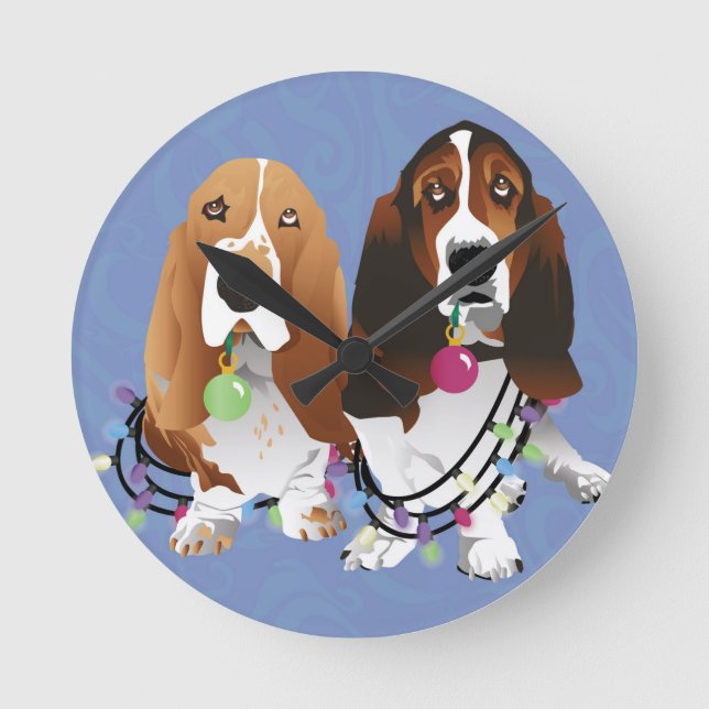 Horloge Ronde Basset Hound Peace Love Joie Noël Design (Recto)