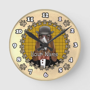 Horloge Ronde Basset Hound portant des lunettes