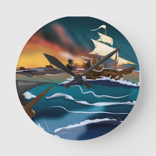 Horloge Ronde Bataille de navire pirate ! (Recto)