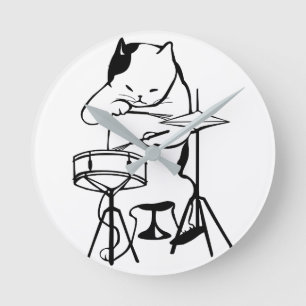 Horloge Ronde Batch Cat Drums Musician Rock Jazz Funny Cute