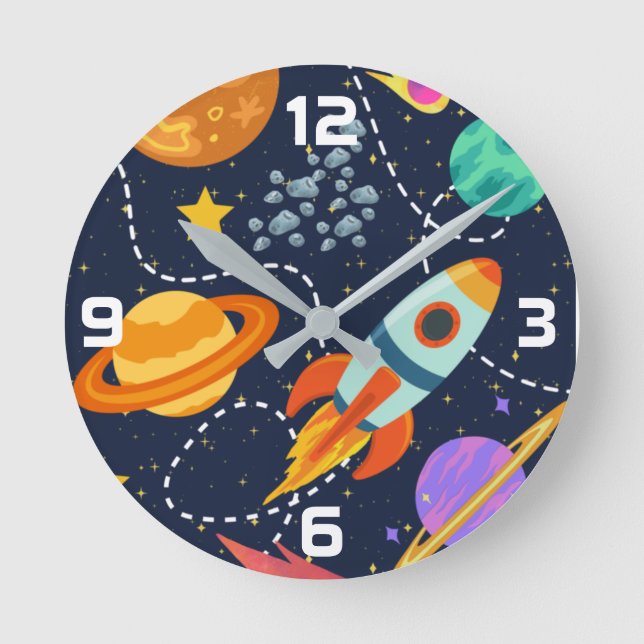 Horloge Ronde Bateau à fusée Planètes spatiales Astronaut Nurser (Recto)