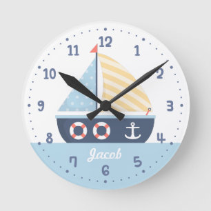 Horloge Ronde Bateau à voile élégant Thème nautique pour chambre