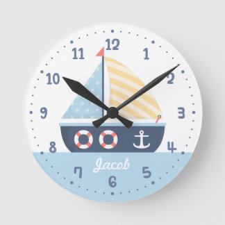 Horloge Ronde Bateau à voile élégant Thème nautique pour chambre