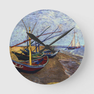 Horloge Ronde Bateaux de pêche sur la plage