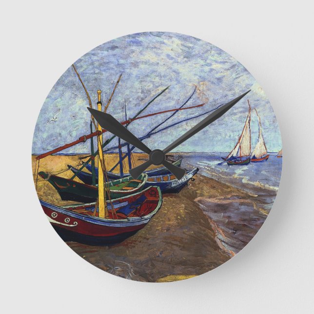 Horloge Ronde Bateaux de pêche sur la plage (Recto)