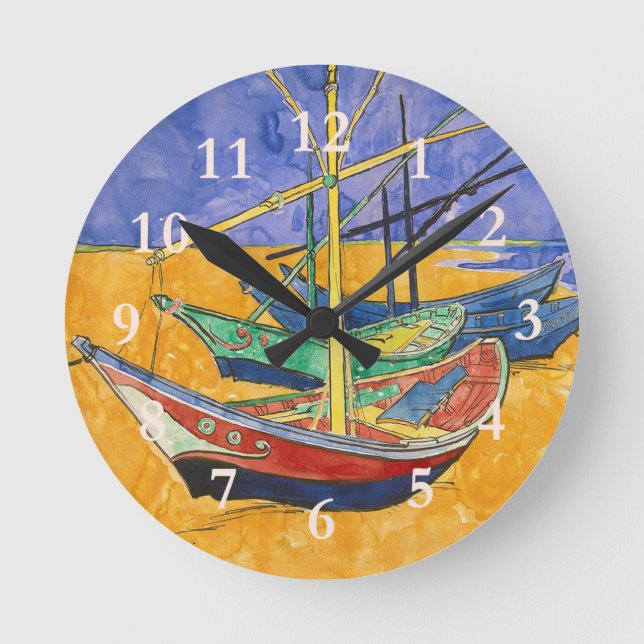 Horloge Ronde Bateaux de Van Gogh Impressionnisme Plage (Recto)