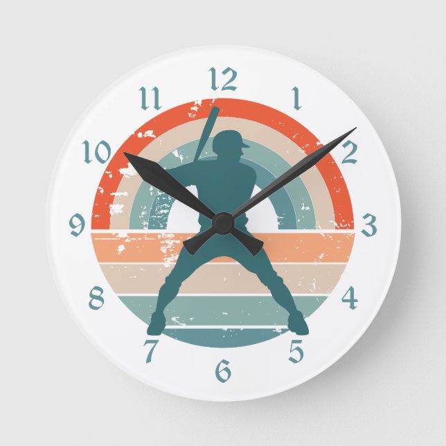 Horloge Ronde Batterie de baseball bleu Retro Arc-en-ciel (Recto)