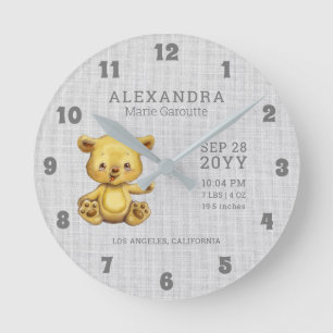 Horloge Ronde Bear Baby Birth Stats Nursery