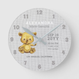 Horloge Ronde Bear Baby Birth Stats Nursery