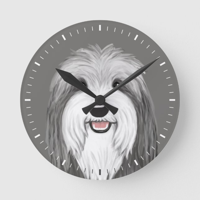 Horloge Ronde Bearded Collie Cute Dog Drawing (Recto)
