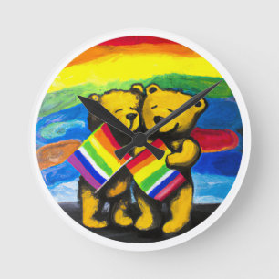 Horloge Ronde Bears Love Couple LGBT Arc-en-ciel