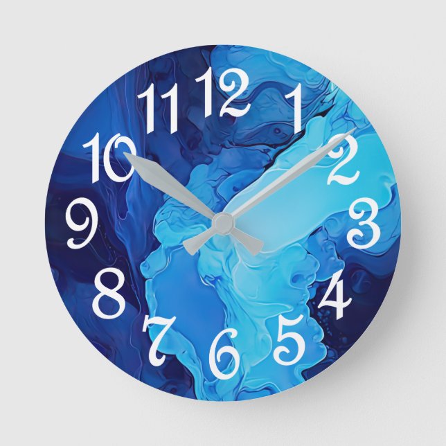 Horloge Ronde Beau Bleu Abstrait Moderne Art Fluide Artistique (Recto)