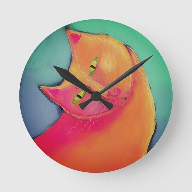Horloge Ronde Beau Chat Orange Art Abstrait (Recto)