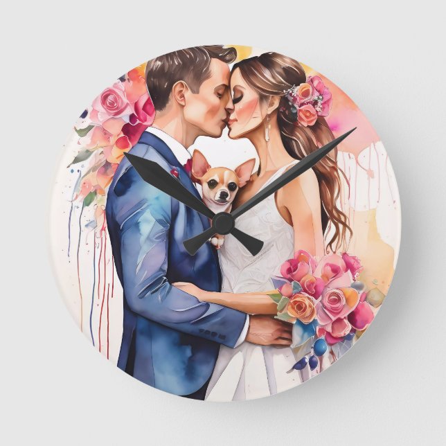 Horloge Ronde Beau couple Mariage avec mignonne drôle (Recto)