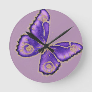 Horloge Ronde Beau gros papillon violet