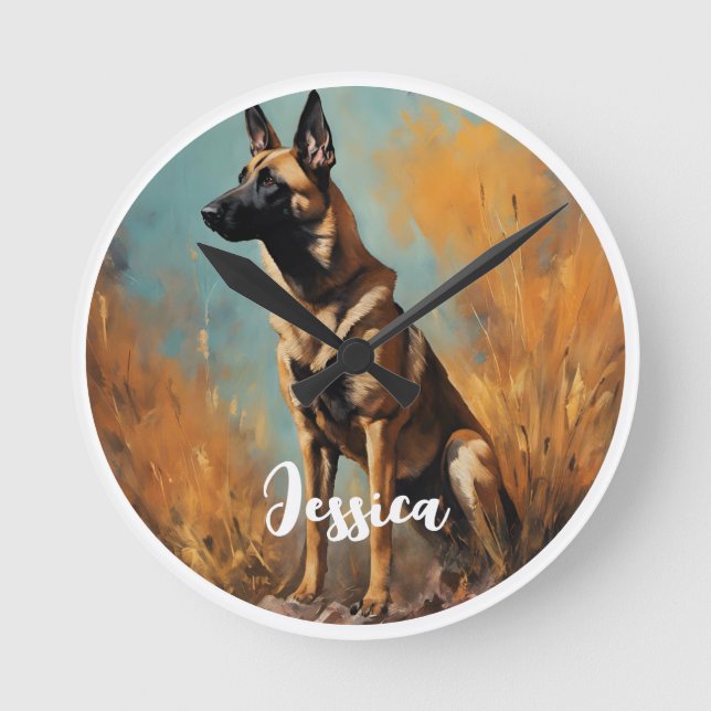 Horloge Ronde Beau Malinois allemand (Recto)
