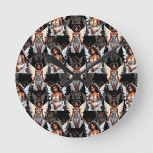 Horloge Ronde Beau motif d'anges fille noire -Sombre