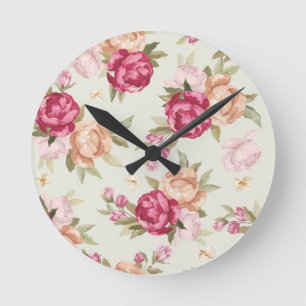 Horloge Ronde Beau motif de pivoine de couleur sur le vert
