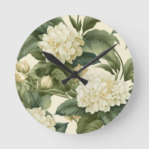 Horloge Ronde Beau motif floral blanc classique