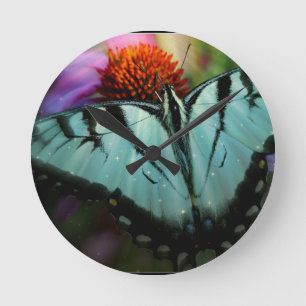 Horloge Ronde Beau papillon Turquoise Swallowtail