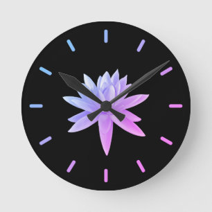 Horloge Ronde Beau rose bleu dégradé Lily Lotus Art