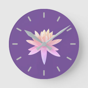 Horloge Ronde Beau rose violet dégradé Lily Lotus Art