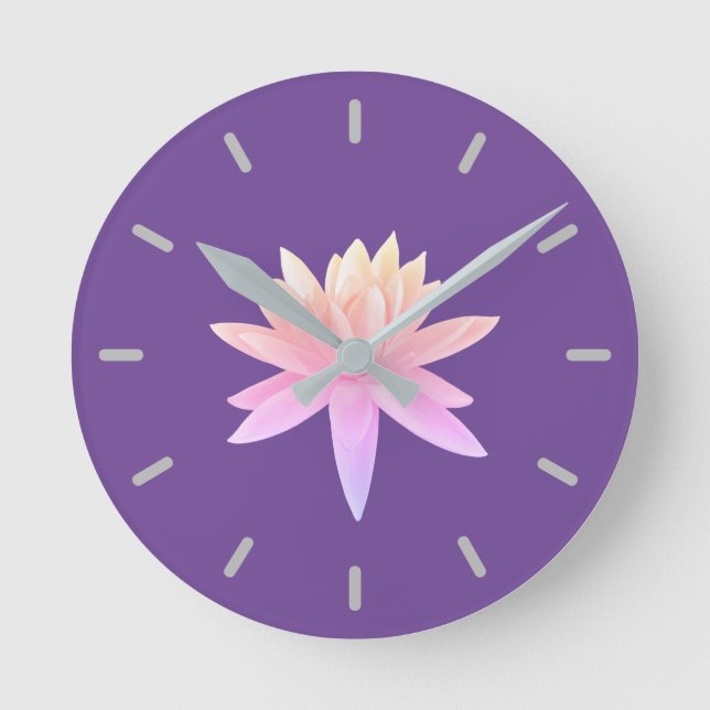 Horloge Ronde Beau rose violet dégradé Lily Lotus Art (Recto)