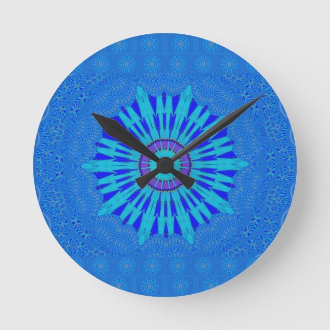 Horloge Ronde Beau Royal Blue Mandala Art Imprimer (Recto)