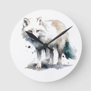Horloge Ronde Beauté de l'Arctique : Renard d'hiver