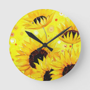 Horloge Ronde Beauté des Tournesols, peinture acrylique sur toil