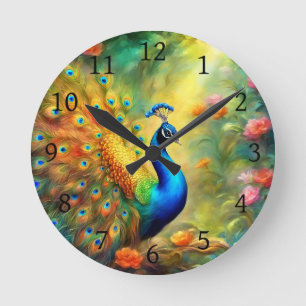 Horloge Ronde Beautiful Peacock in Garden Bird 98