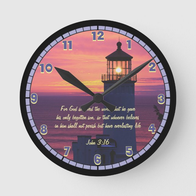 Horloge Ronde Beautiful Scripture John 3:16 Custom Lighthouse La (Recto)