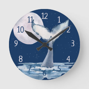 Horloge Ronde Beautiful Whale Tail and Moon