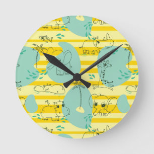 Horloge Ronde Beaux animaux jouant avec de l'eau 2