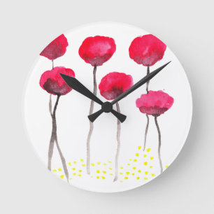 Horloge Ronde Beaux pavots d'aquarelle