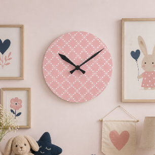 Horloge Ronde Bébé Bébé rose avec fleurs blanches
