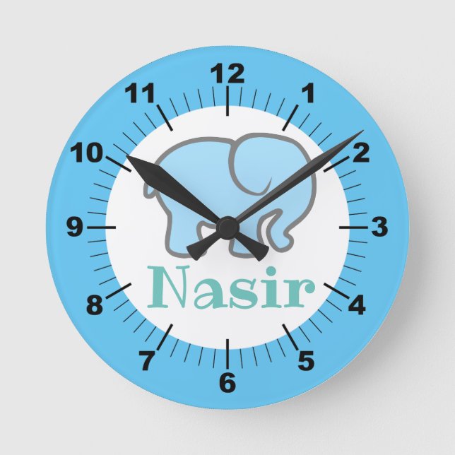 Horloge Ronde Bébé Blue Elephant (Recto)