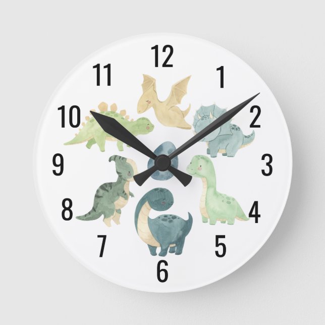 Horloge Ronde Bébé dinosaure aquarelle mignon (Recto)