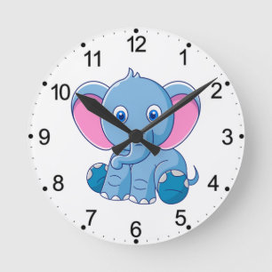 Horloge Ronde Bébé Éléphant Dessin Animé Clipart-64832