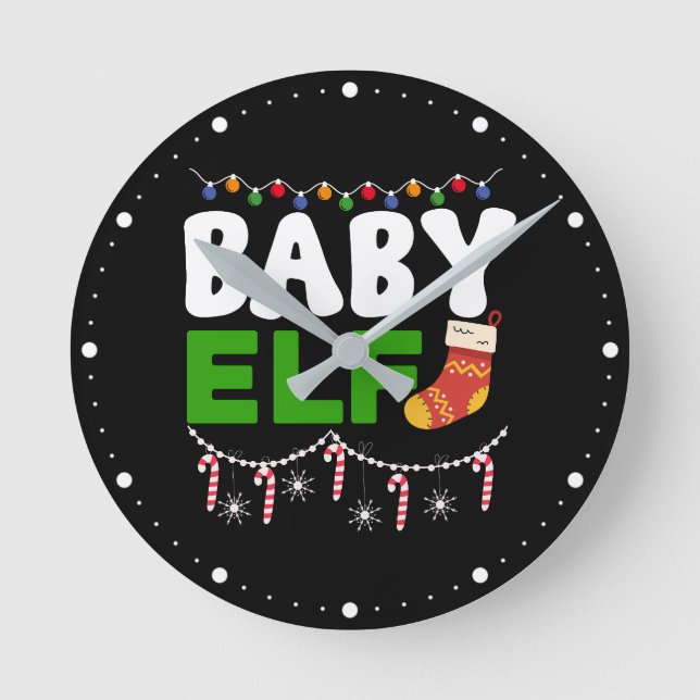 Horloge Ronde Bébé Elfe Noël Conception de vacances-84608 (Recto)