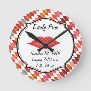 Horloge Ronde Bébé Fille Hipster Vintage Rétro Petite Dame