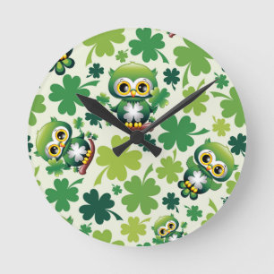 Horloge Ronde Bébé Hibou Mignon St Patrick Dessin Animé