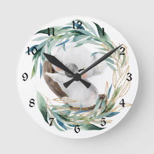 Horloge Ronde Bébé koala dans une couronne de pépinière