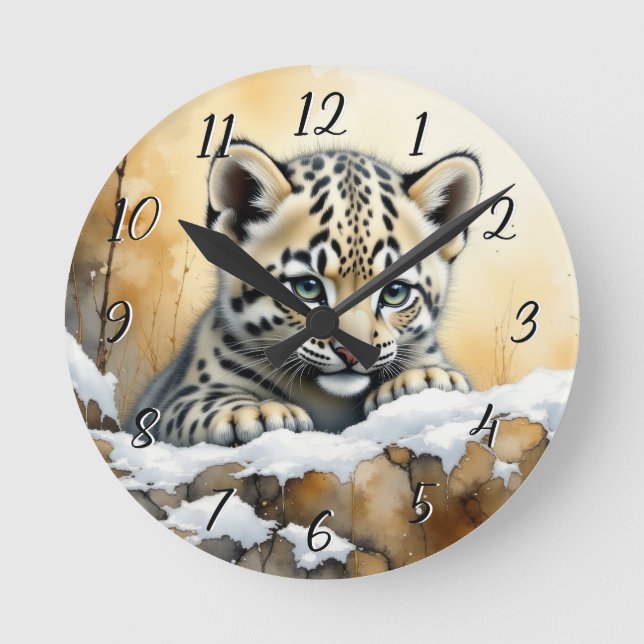 Horloge Ronde Bébé léopard des neiges (Recto)