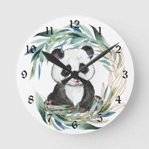 Horloge Ronde Bébé Panda Ours dans la crèche de couronne