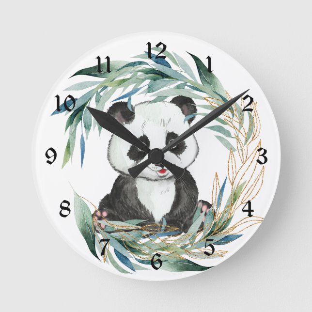 Horloge Ronde Bébé Panda Ours dans la crèche de couronne (Recto)