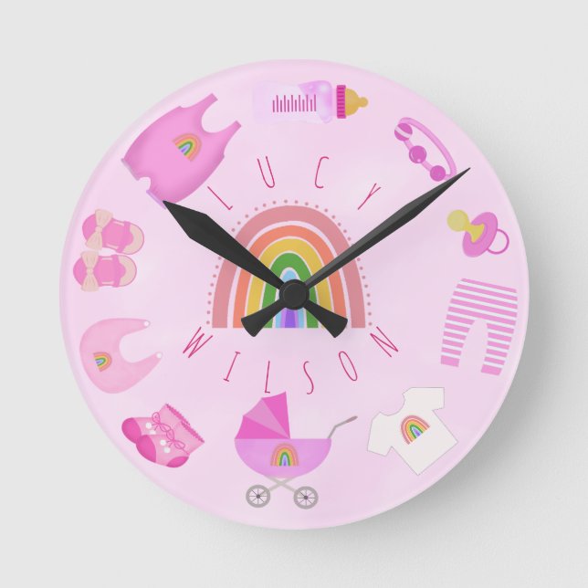 Horloge Ronde Bébé rose mignon fille bébé Stuffs Nom (Recto)