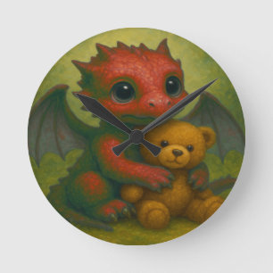 Horloge Ronde Bébé rouge mignon avec ours en peluche